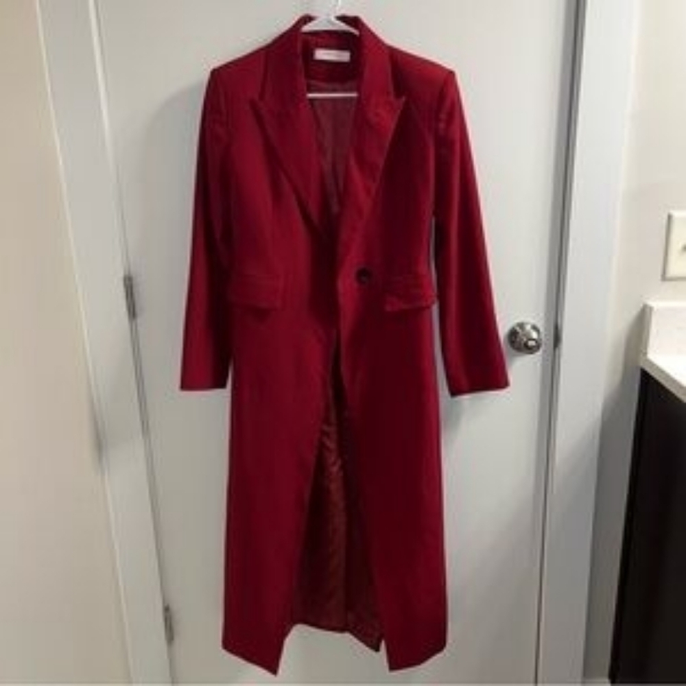 Women's Long Red Coat - Classic Tailored Overcoat/duster.  COMMENSE